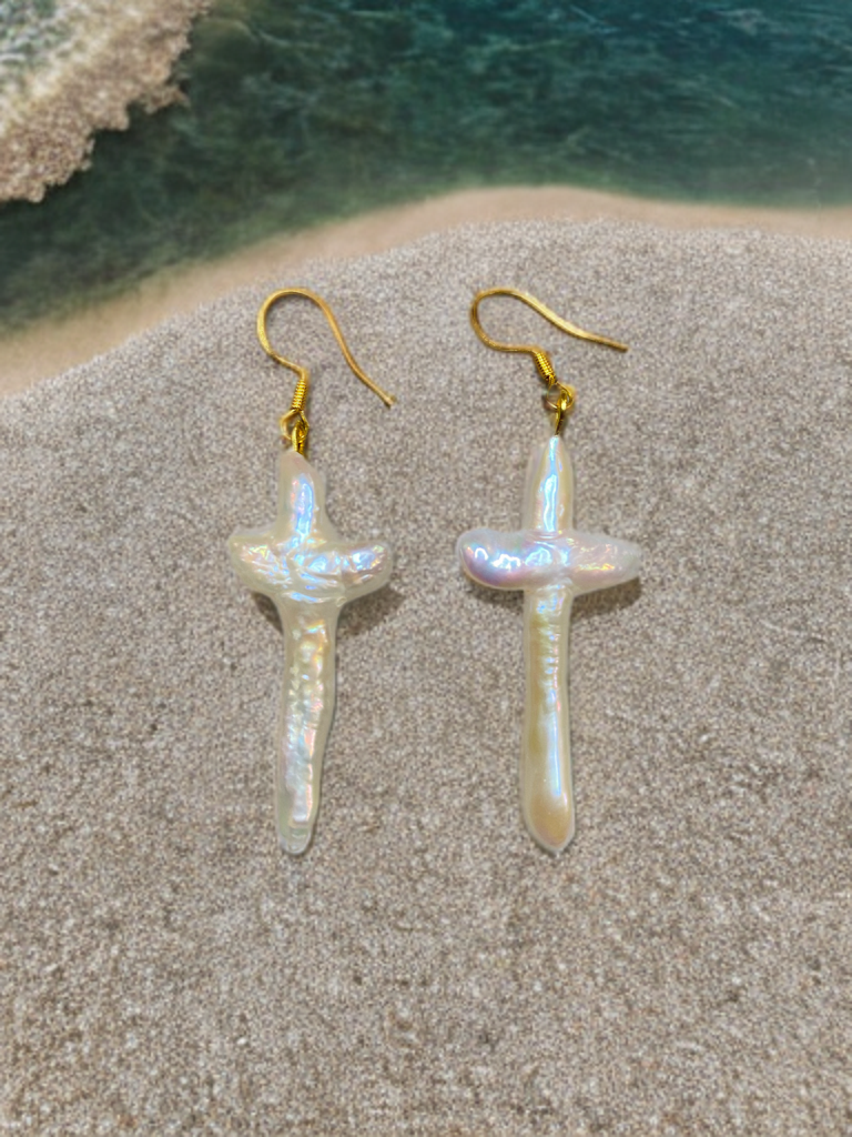 Classic Pearl Cross Earring