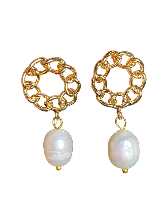 Chain Link Pearl Earring